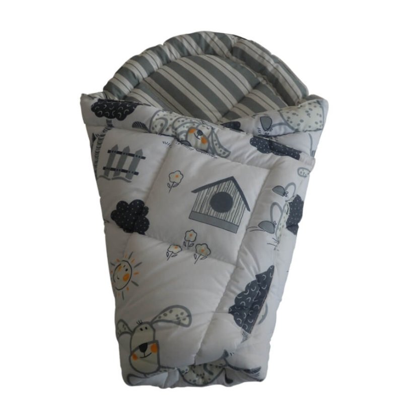 Rychlozavinovačka s šedými pejsky/šedé pruhy - Rozměry: 75x75 cm, suchý zip