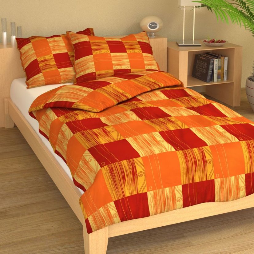 Krepové povlečení čtverce oranžovo-červené - Rozměry: 140x200 + 70x90 cm (standard)