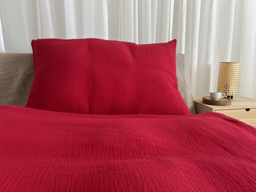 Mušelínové povlečení červená bio bavlna - Rozměry: 140x200 + 70x90 cm (standard)