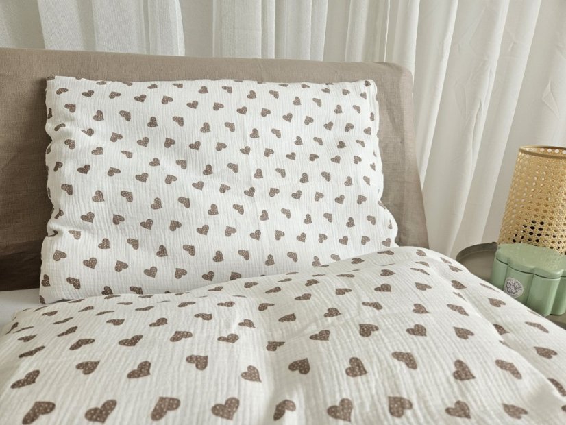 Mušelínové povlečení srdíčka - Rozměry: 140x200 + 70x90 cm (standard)