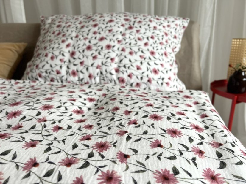 Mušelínové povlečení květiny bio bavlna - Rozměry: 140x200 + 70x90 cm (standard)