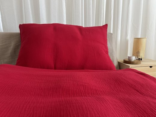Mušelínové povlečení červená bio bavlna - Rozměry: 140x200 + 70x90 cm (standard)