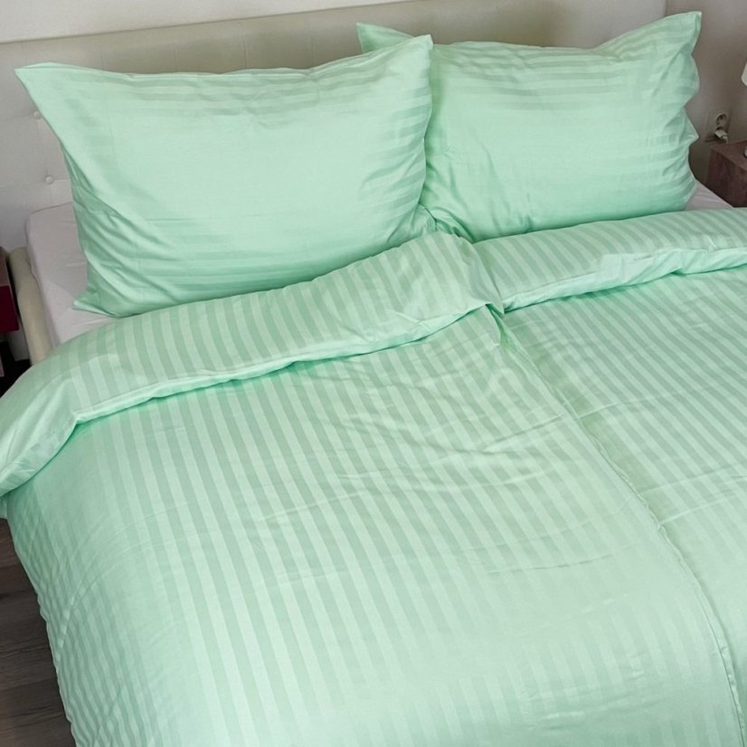 Damaškové povlečení zelené proužek 20 mm - Rozměry: 140x200 + 70x90 cm (standard)
